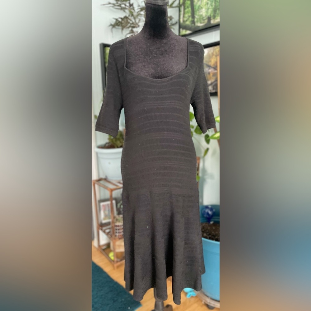 Black Sweater Skater 1/2 Sleeve Scoop Neck Dress Size Medium